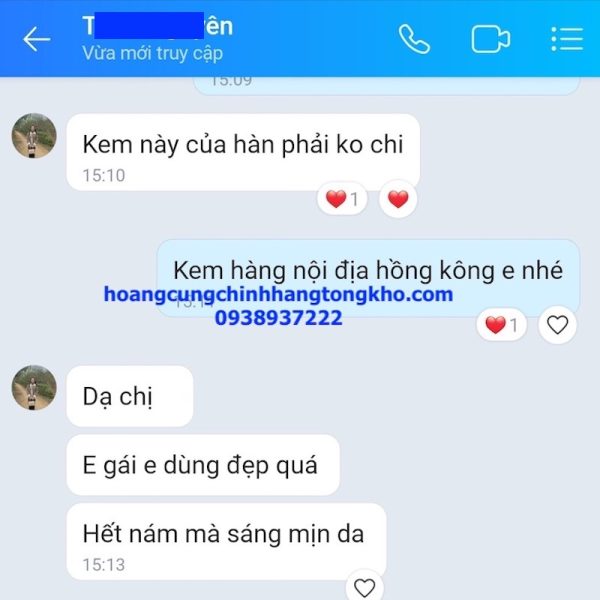 phản hồi của khách hàng sau khi sử dụng bộ kem hoàng cung hồng chính hãng của shop